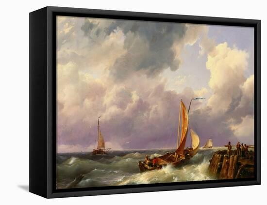 Shipping off a Jetty. 1852-Hermanus Koekkoek-Framed Premier Image Canvas