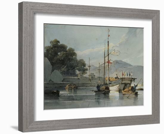 Shipping on a Chinese River, 19th Century-George Chinnery-Framed Giclee Print