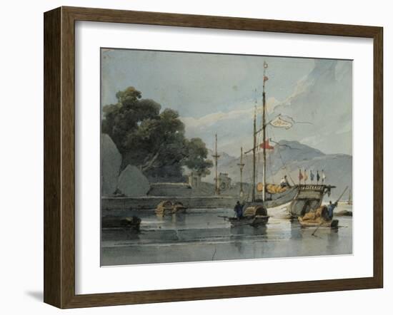 Shipping on a Chinese River, 19th Century-George Chinnery-Framed Giclee Print