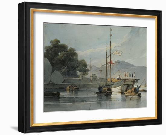 Shipping on a Chinese River, 19th Century-George Chinnery-Framed Giclee Print