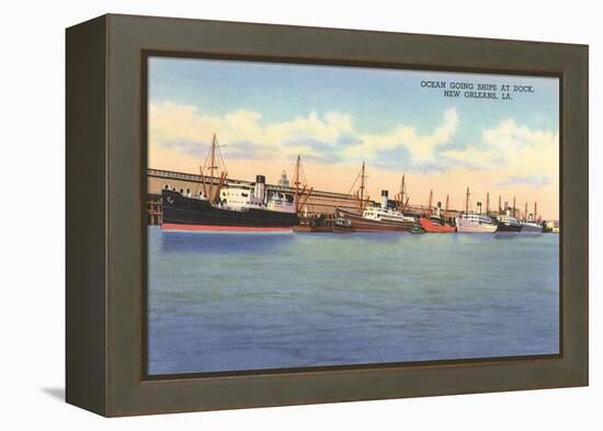 Ships at Dock, New Orleans, Louisiana-null-Framed Stretched Canvas