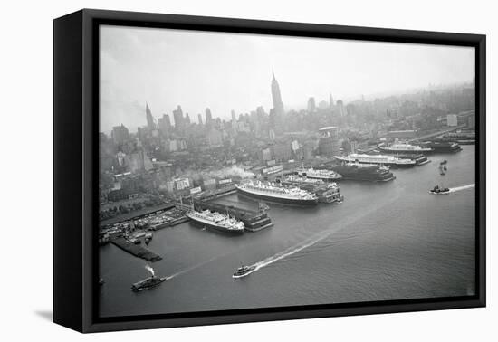 Ships Docking in New York Harbor-null-Framed Premier Image Canvas