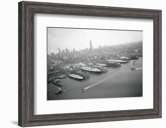 Ships Docking in New York Harbor-null-Framed Photographic Print