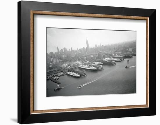 Ships Docking in New York Harbor-null-Framed Photographic Print