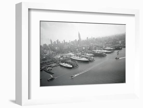 Ships Docking in New York Harbor-null-Framed Photographic Print