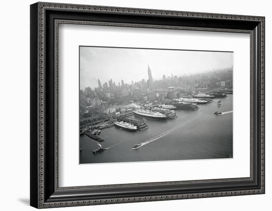 Ships Docking in New York Harbor-null-Framed Photographic Print