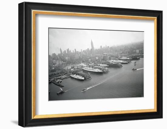 Ships Docking in New York Harbor--Framed Photographic Print