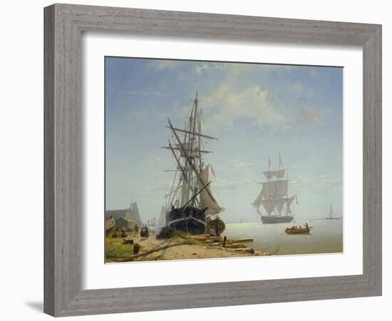 Ships in a Dutch Estuary, 19th Century-W.A. van Deventer-Framed Giclee Print