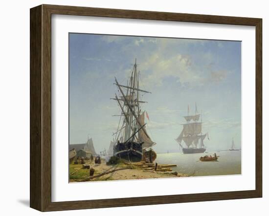 Ships in a Dutch Estuary, 19th Century-W.A. van Deventer-Framed Giclee Print