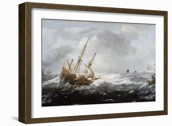 Ships in a Storm on a Rocky Coast, 1614-1618-Jan Porcellis-Framed Giclee Print