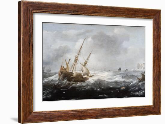 Ships in a Storm on a Rocky Coast, 1614-1618-Jan Porcellis-Framed Giclee Print