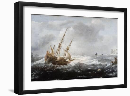 Ships in a Storm on a Rocky Coast, 1614-1618-Jan Porcellis-Framed Giclee Print