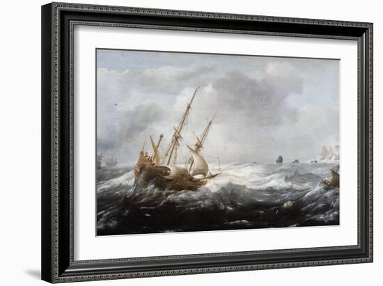 Ships in a Storm on a Rocky Coast, 1614-1618-Jan Porcellis-Framed Giclee Print