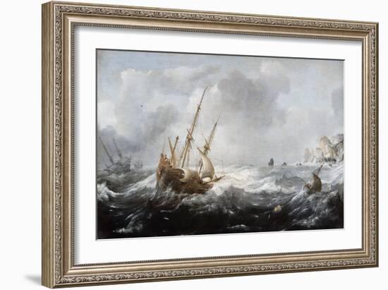 Ships in a Storm on a Rocky Coast, 1614-8-Jan Porcellis-Framed Giclee Print