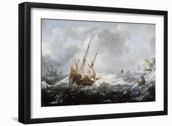 Ships in a Storm on a Rocky Coast, 1614-8-Jan Porcellis-Framed Giclee Print