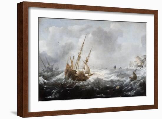 Ships in a Storm on a Rocky Coast, 1614-8-Jan Porcellis-Framed Giclee Print