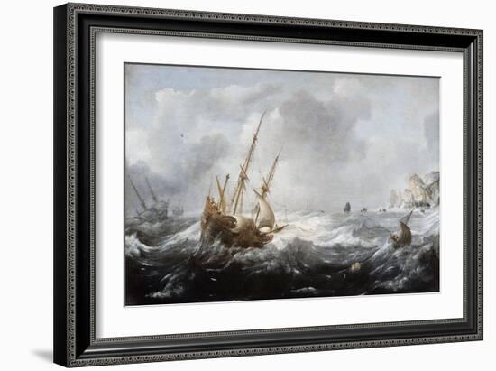 Ships in a Storm on a Rocky Coast, 1614-8-Jan Porcellis-Framed Giclee Print