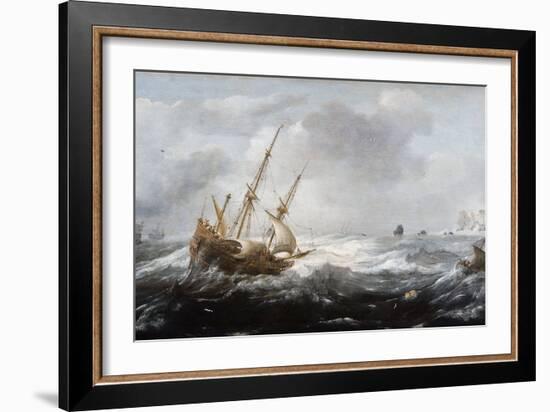 Ships in a Storm on a Rocky Coast - Peinture De Jan Porcellis (1582/5-1632) - 1614-1618 - Oil on Wo-Jan Porcellis-Framed Giclee Print