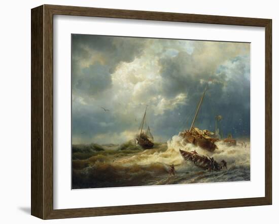 Ships in a Storm on the Dutch Coast, 1854-Andreas Achenbach-Framed Giclee Print