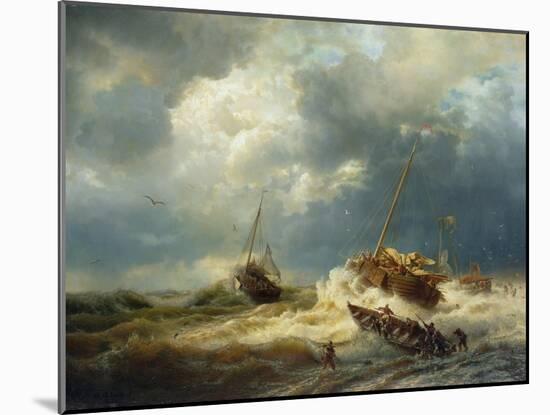 Ships in a Storm on the Dutch Coast, 1854-Andreas Achenbach-Mounted Giclee Print