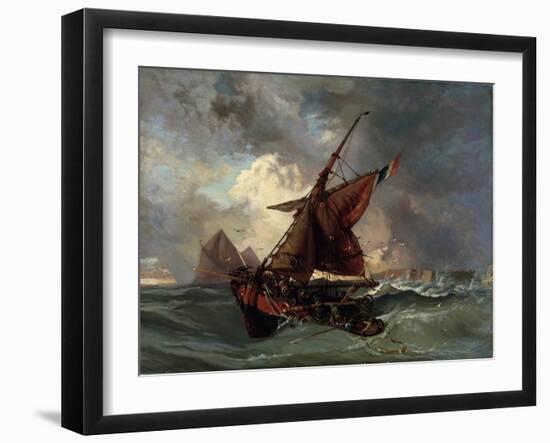 Ships in a Stormy Sea, 19th Century-Eugene Delacroix-Framed Giclee Print