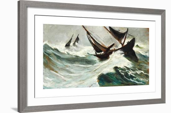 Ships in Hurricane-Christian Krohg-Framed Premium Giclee Print