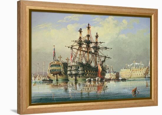 Ships in Ordinary at Devonport, C.1850 (Watercolour)-Nicholas Condy-Framed Premier Image Canvas