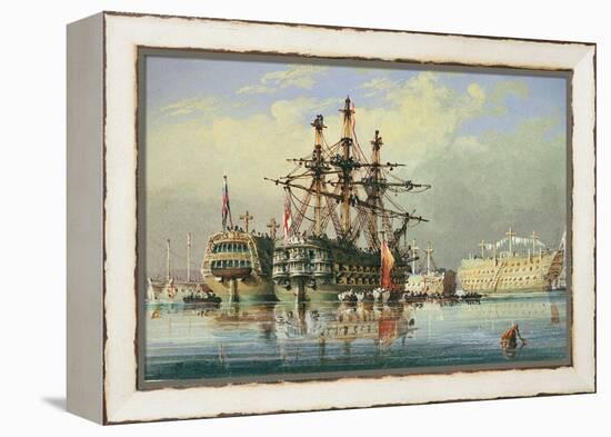 Ships in Ordinary at Devonport, C.1850 (Watercolour)-Nicholas Condy-Framed Premier Image Canvas