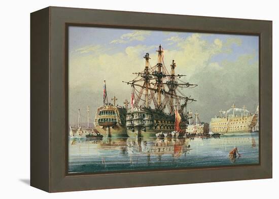 Ships in Ordinary at Devonport, C.1850 (Watercolour)-Nicholas Condy-Framed Premier Image Canvas