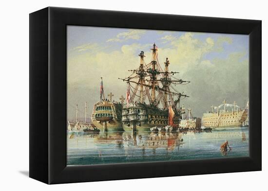 Ships in Ordinary at Devonport, C.1850 (Watercolour)-Nicholas Condy-Framed Premier Image Canvas