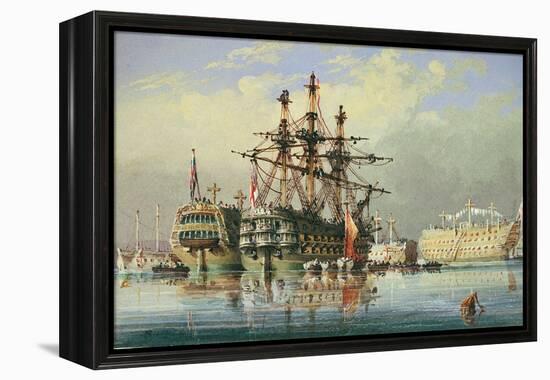 Ships in Ordinary at Devonport, C.1850 (Watercolour)-Nicholas Condy-Framed Premier Image Canvas