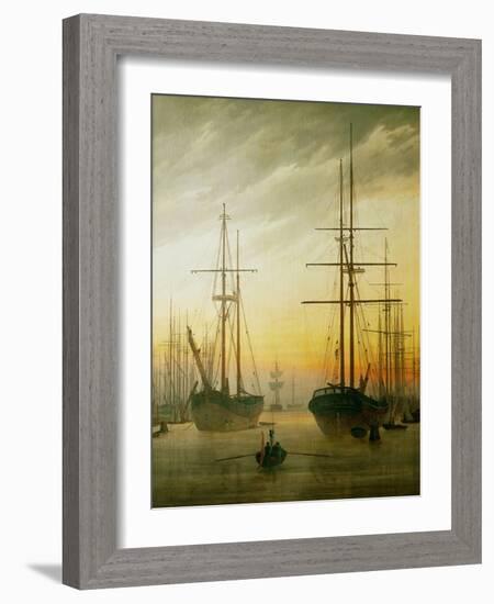 Ships in the harbour-Caspar David Friedrich-Framed Giclee Print