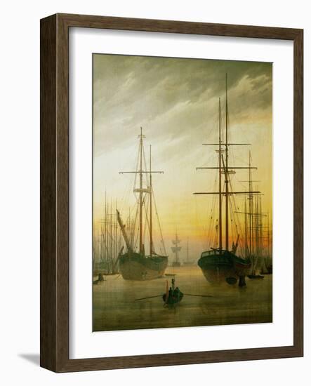 Ships in the harbour-Caspar David Friedrich-Framed Giclee Print