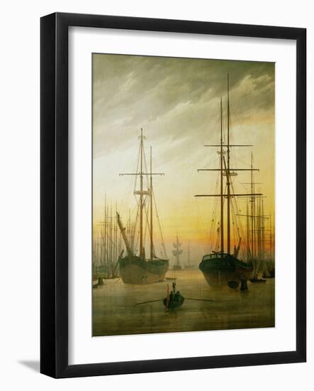 Ships in the harbour-Caspar David Friedrich-Framed Giclee Print