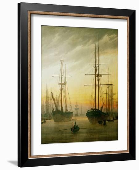 Ships in the harbour-Caspar David Friedrich-Framed Giclee Print