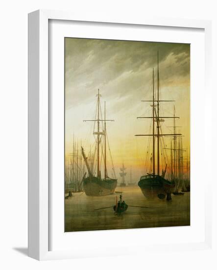 Ships in the harbour-Caspar David Friedrich-Framed Giclee Print