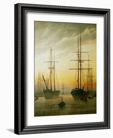 Ships in the harbour-Caspar David Friedrich-Framed Giclee Print