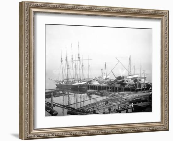 Ships Loading Timber at Docks, Seattle, 1916-Asahel Curtis-Framed Giclee Print