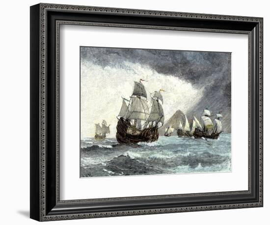 Ships of Ferdinand Magellan Rounding Tierra del Fuego to Circumnavigate the Earth 1519 to 1521-null-Framed Giclee Print