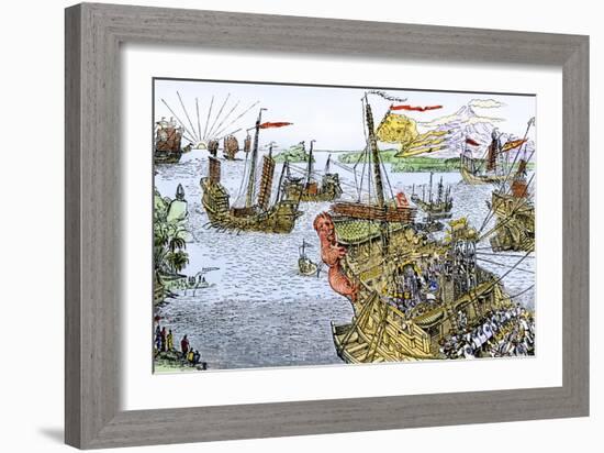 Ships of Marco Polo on the Mediterranean Sea, c.1300-null-Framed Giclee Print