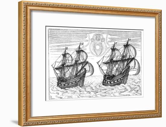 Ships of Willem Barents' Expedition to the Arctic, 1596-null-Framed Giclee Print