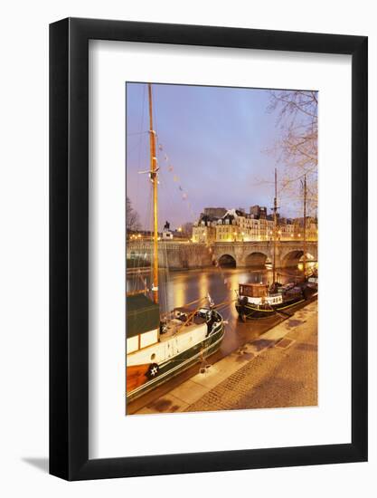 Ships on River Seine and Pont Neuf Bridge, Paris, Ile De France, France, Europe-Markus Lange-Framed Photographic Print