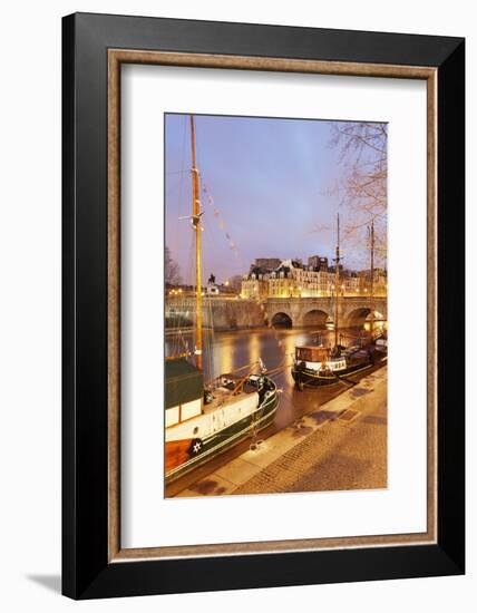 Ships on River Seine and Pont Neuf Bridge, Paris, Ile De France, France, Europe-Markus Lange-Framed Photographic Print