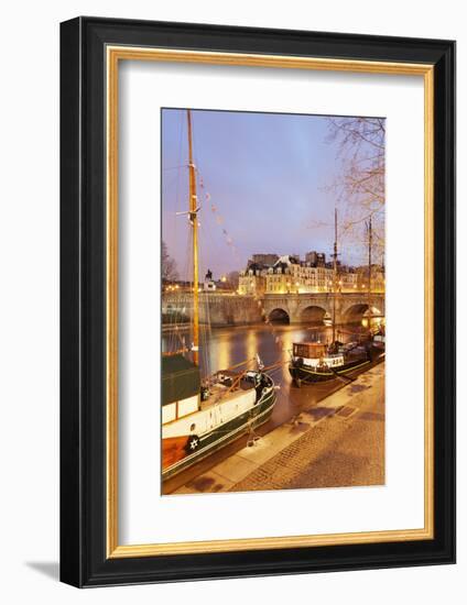 Ships on River Seine and Pont Neuf Bridge, Paris, Ile De France, France, Europe-Markus Lange-Framed Photographic Print