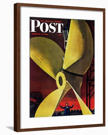 "Ships Propeller," Saturday Evening Post Cover, February 26, 1944-Fred Ludekens-Framed Giclee Print