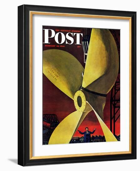 "Ships Propeller," Saturday Evening Post Cover, February 26, 1944-Fred Ludekens-Framed Giclee Print