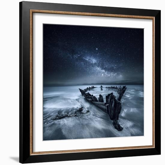 Shipwreck Below the Stars, Glenbeigh, County Kerry, Munster, Ireland-Mariuskasteckas-Framed Photographic Print