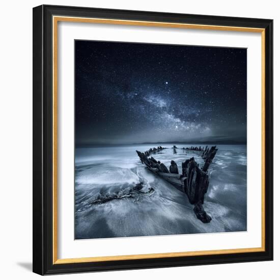 Shipwreck Below the Stars, Glenbeigh, County Kerry, Munster, Ireland-Mariuskasteckas-Framed Photographic Print