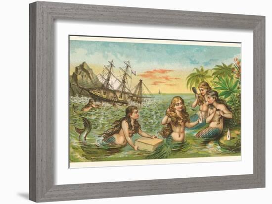Shipwreck, Mermaids with Salvage-null-Framed Art Print