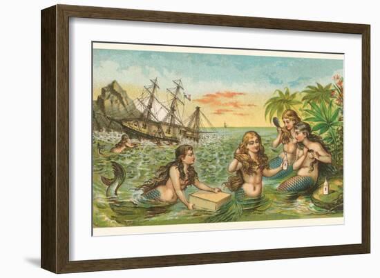 Shipwreck, Mermaids with Salvage-null-Framed Art Print